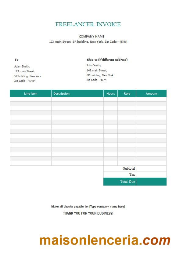 Szablon faktury Freelancer w formatach Word i PDF